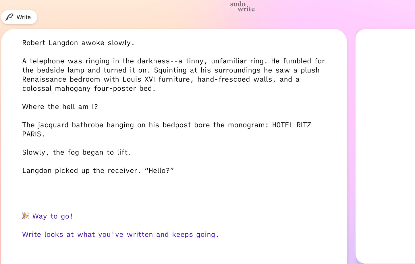 sudowrite text generator example