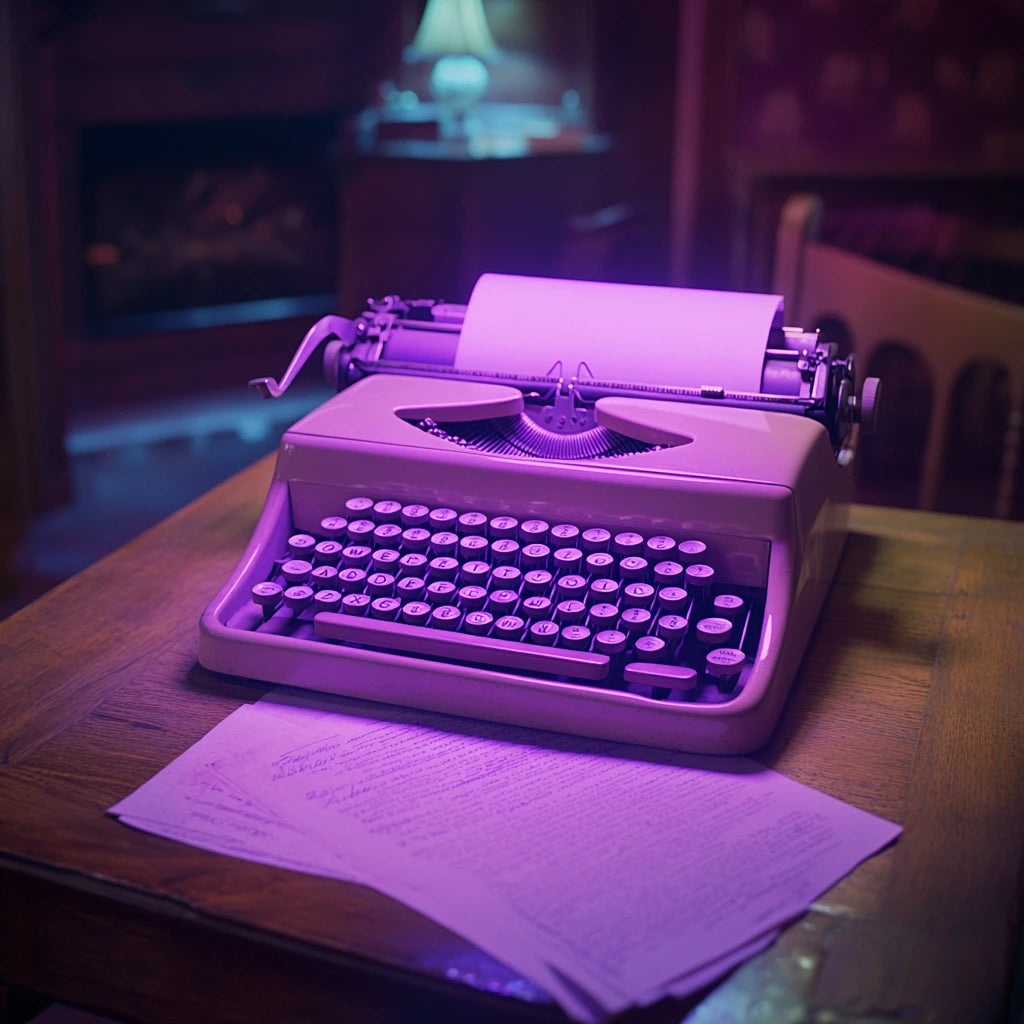 typewriter lightened by violet lights